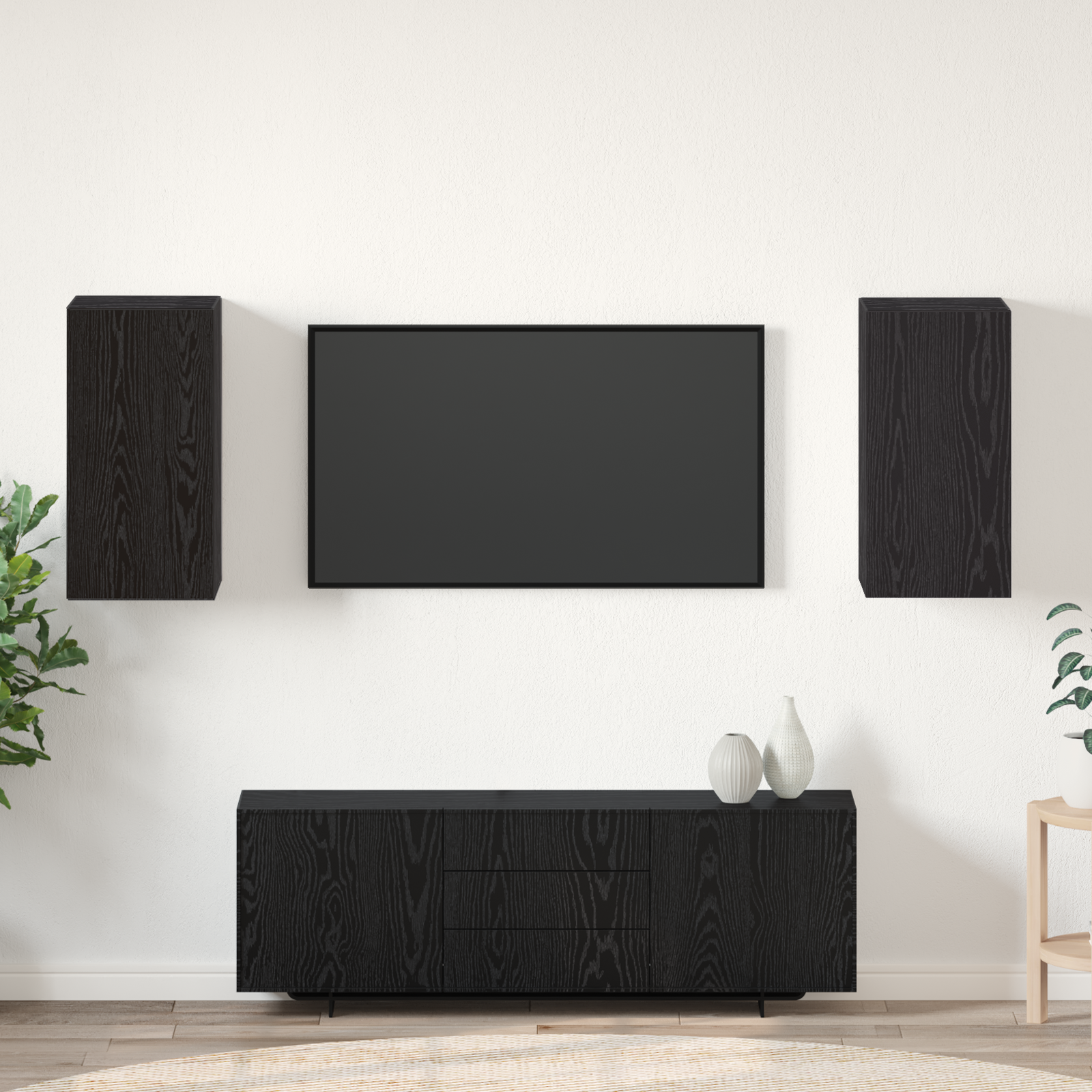 Sieninis televizoriaus stovas 2 pcs Juodas ąžuolas