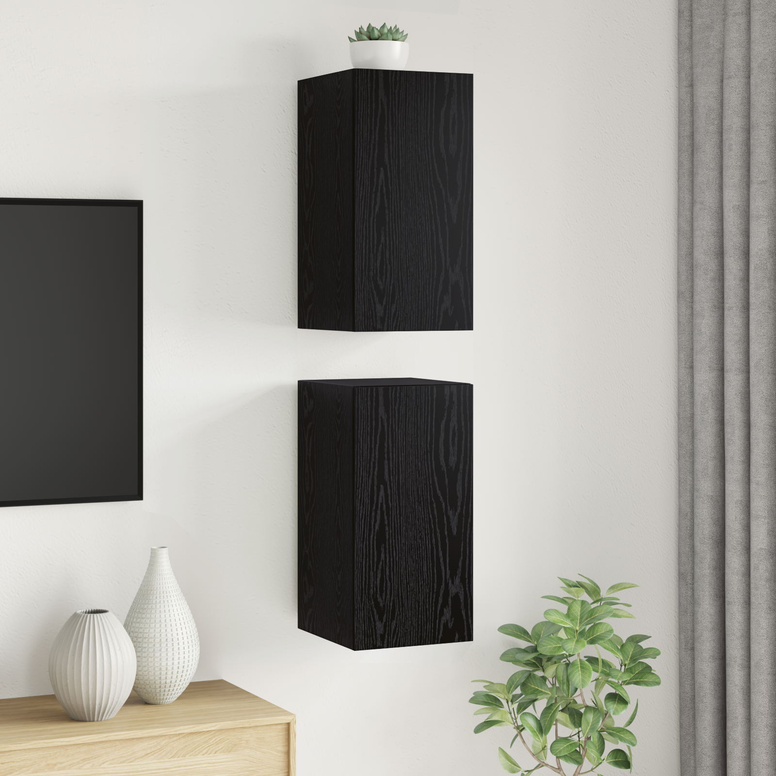 Sieninis televizoriaus stovas 2 pcs Juodas ąžuolas