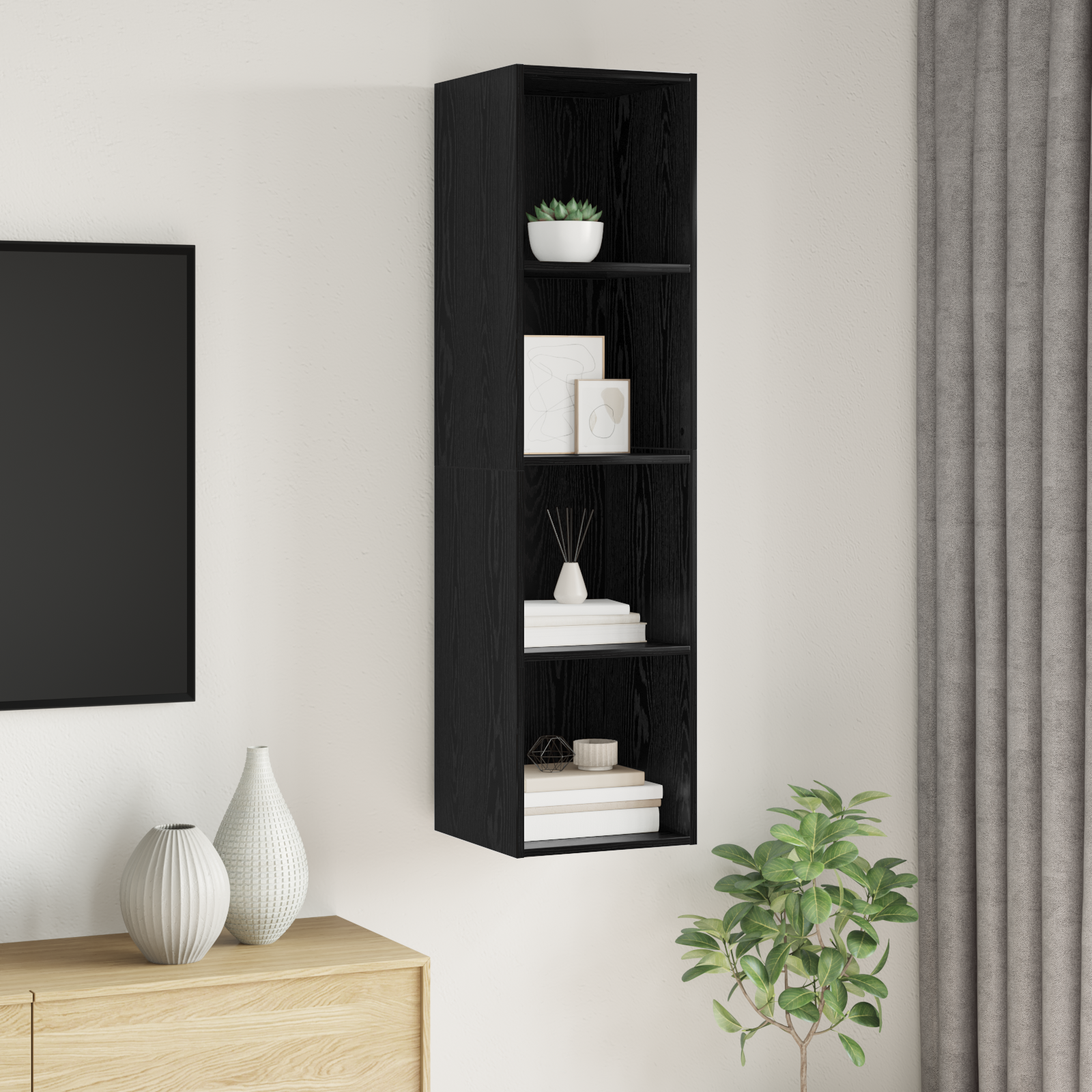 TV spinta juoda ąžuolo 37 x 37 x 142.5 cm Apdirbta mediena