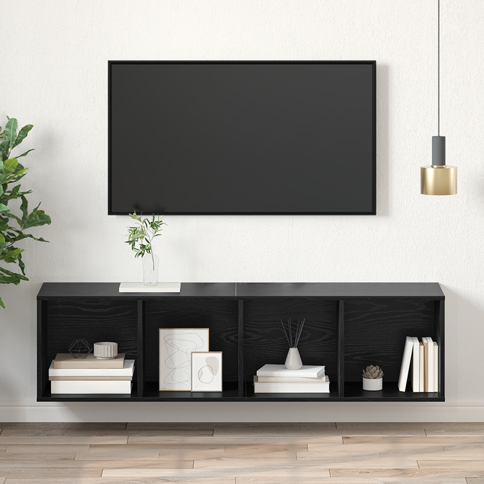 TV spinta juoda ąžuolo 37 x 37 x 142.5 cm Apdirbta mediena