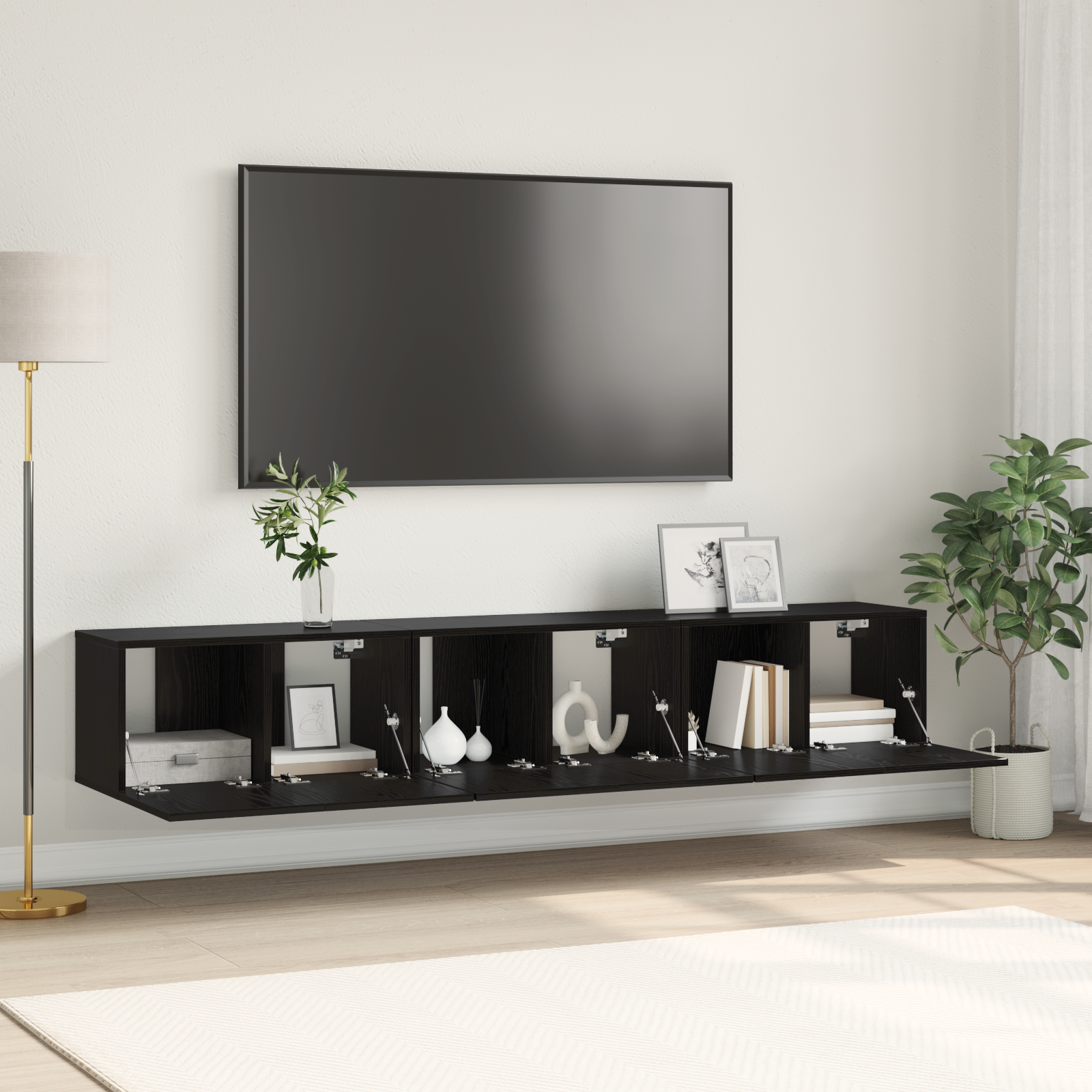 TV spintelių komplektas 3 pcs Juoda 60 x 30 x 30 cm