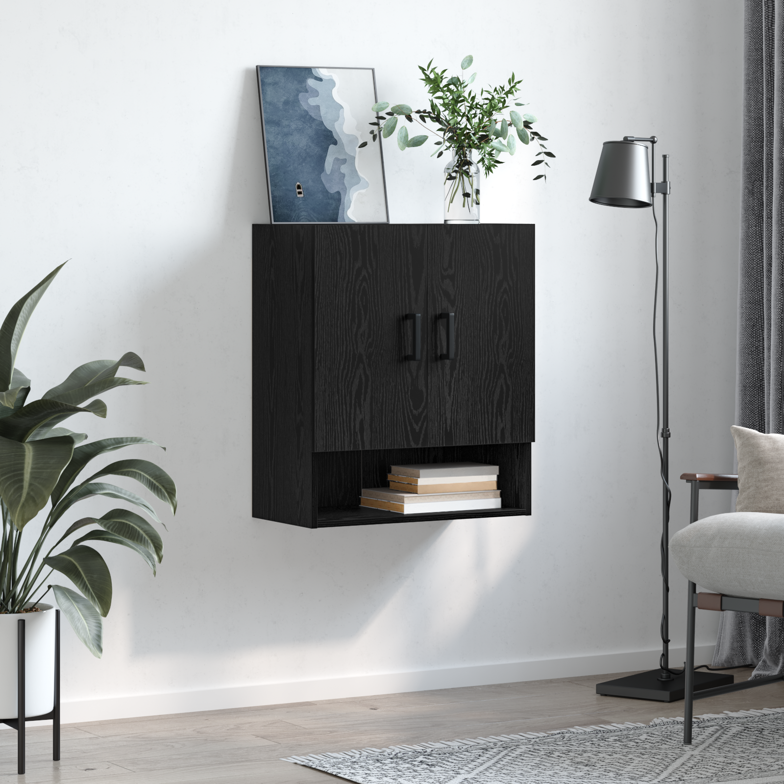 Sieninė spintelė juoda ąžuolo 60 x 31 x 70 cm Apdirbta mediena