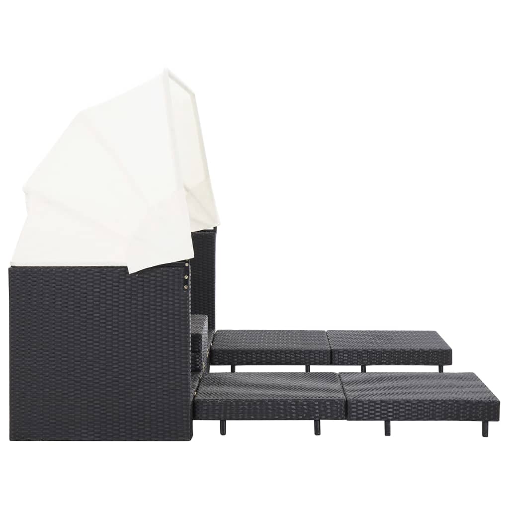Ištraukiama trivietė sofa - lova su stogeliu, juoda, poliratanas - Namų Idėja