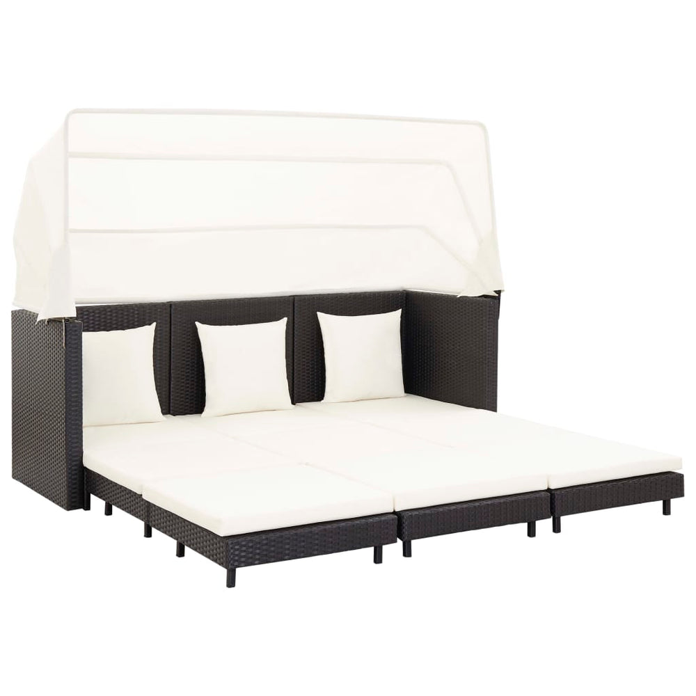 Ištraukiama trivietė sofa - lova su stogeliu, juoda, poliratanas - Namų Idėja