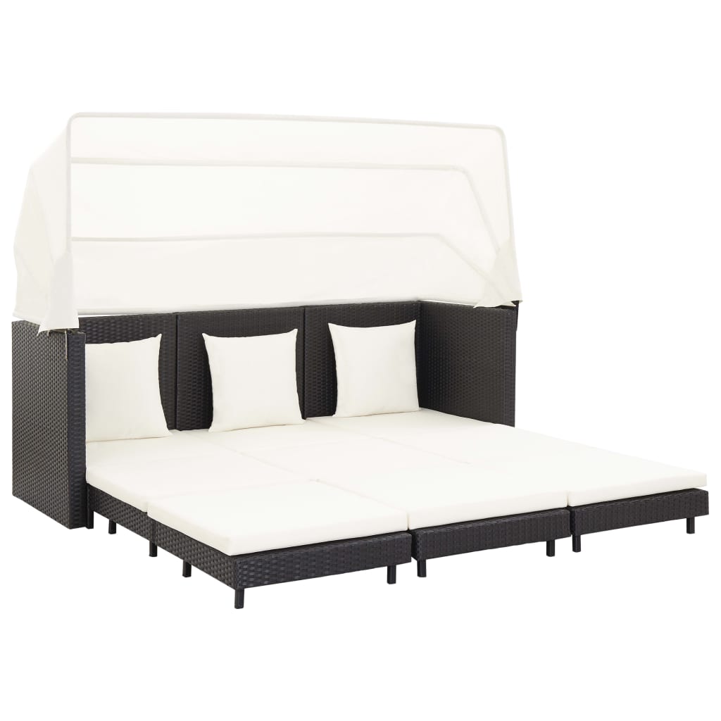 Ištraukiama trivietė sofa - lova su stogeliu, juoda, poliratanas - Namų Idėja
