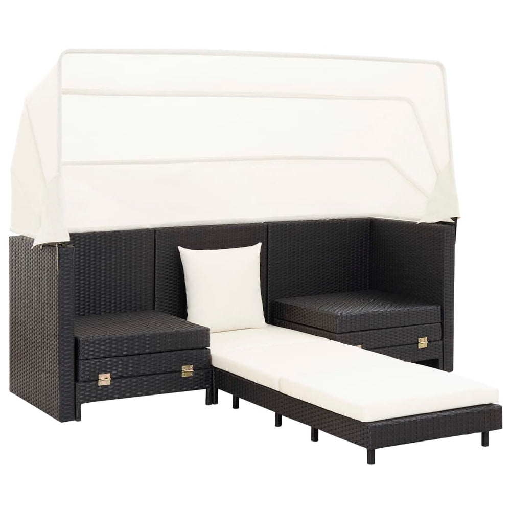 Ištraukiama trivietė sofa - lova su stogeliu, juoda, poliratanas - Namų Idėja