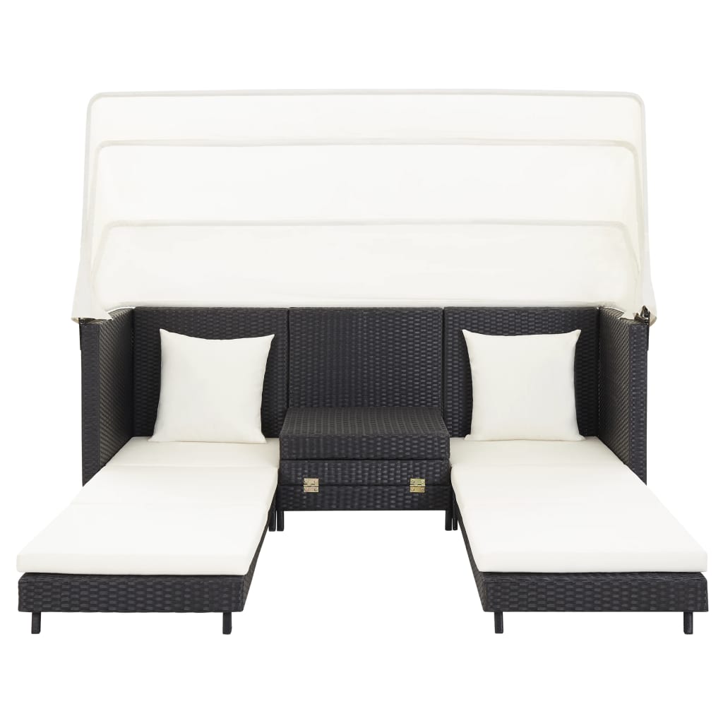 Ištraukiama trivietė sofa - lova su stogeliu, juoda, poliratanas - Namų Idėja