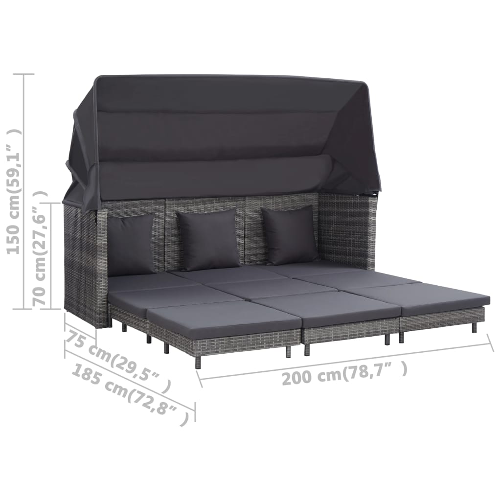 Ištraukiama trivietė sofa - lova su stogeliu, pilka, poliratanas - Namų Idėja