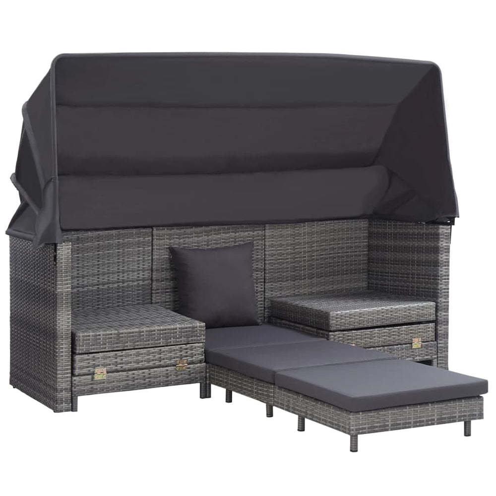 Ištraukiama trivietė sofa - lova su stogeliu, pilka, poliratanas - Namų Idėja
