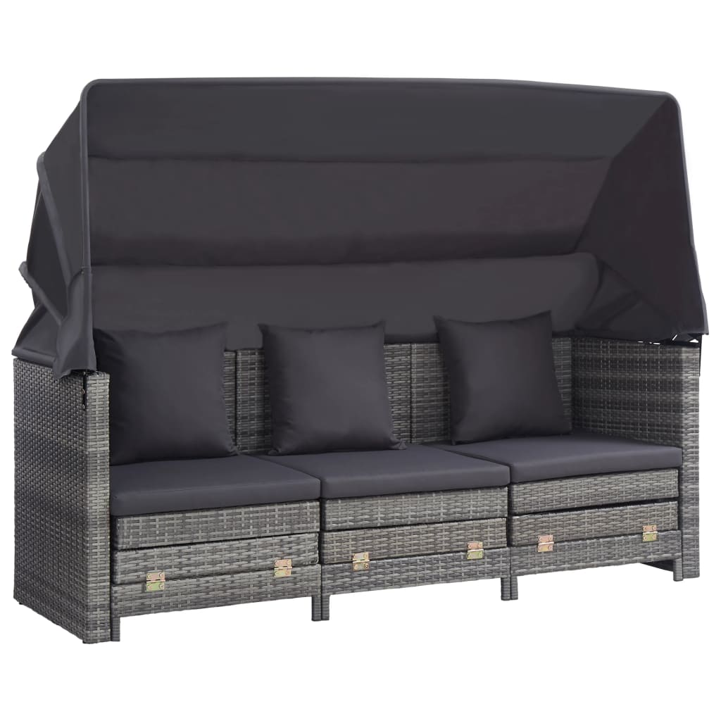 Ištraukiama trivietė sofa - lova su stogeliu, pilka, poliratanas - Namų Idėja