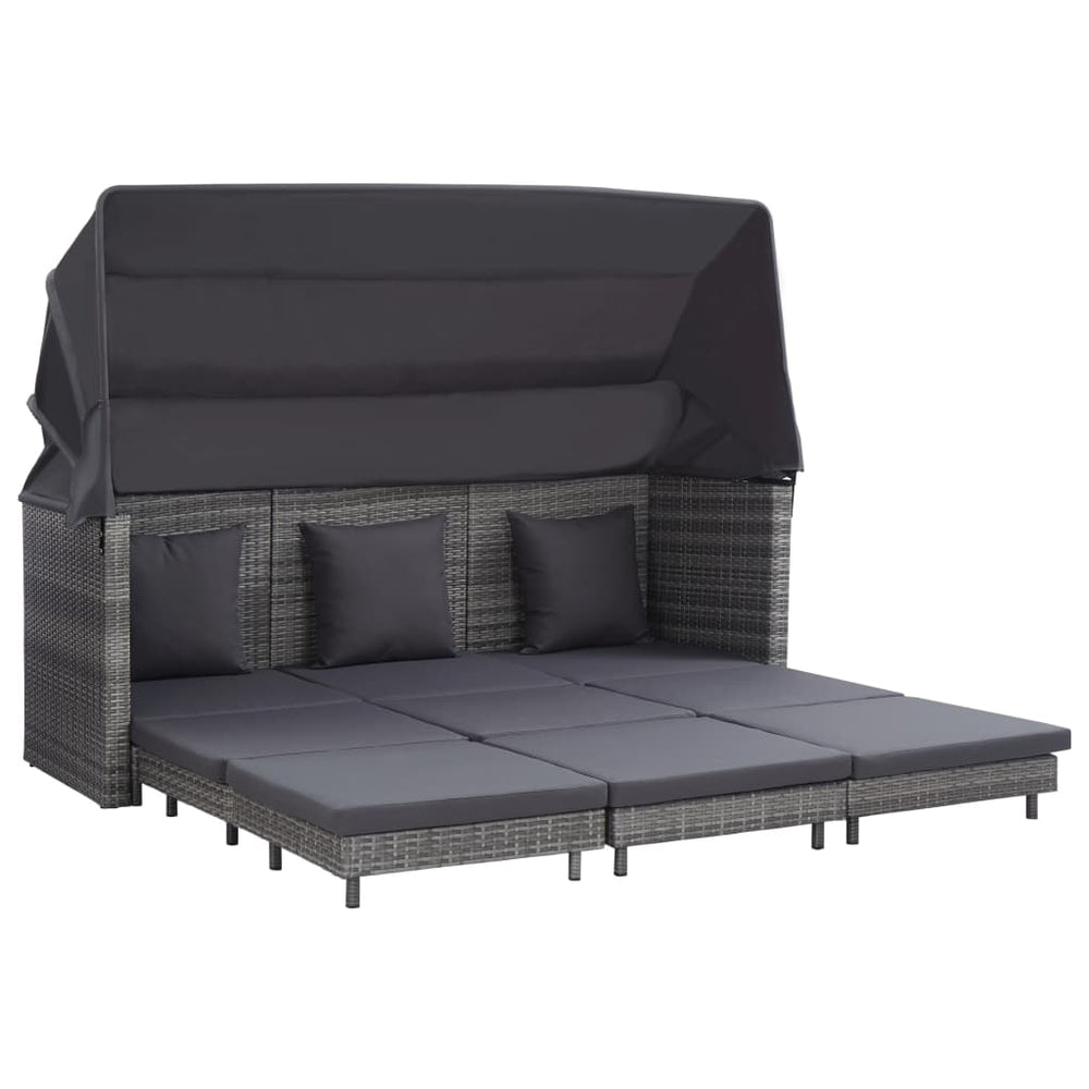 Ištraukiama trivietė sofa - lova su stogeliu, pilka, poliratanas - Namų Idėja