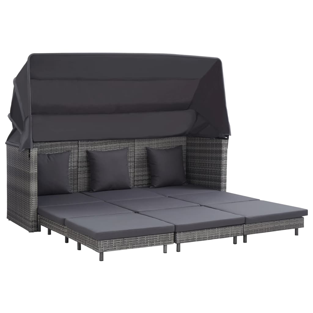 Ištraukiama trivietė sofa - lova su stogeliu, pilka, poliratanas - Namų Idėja