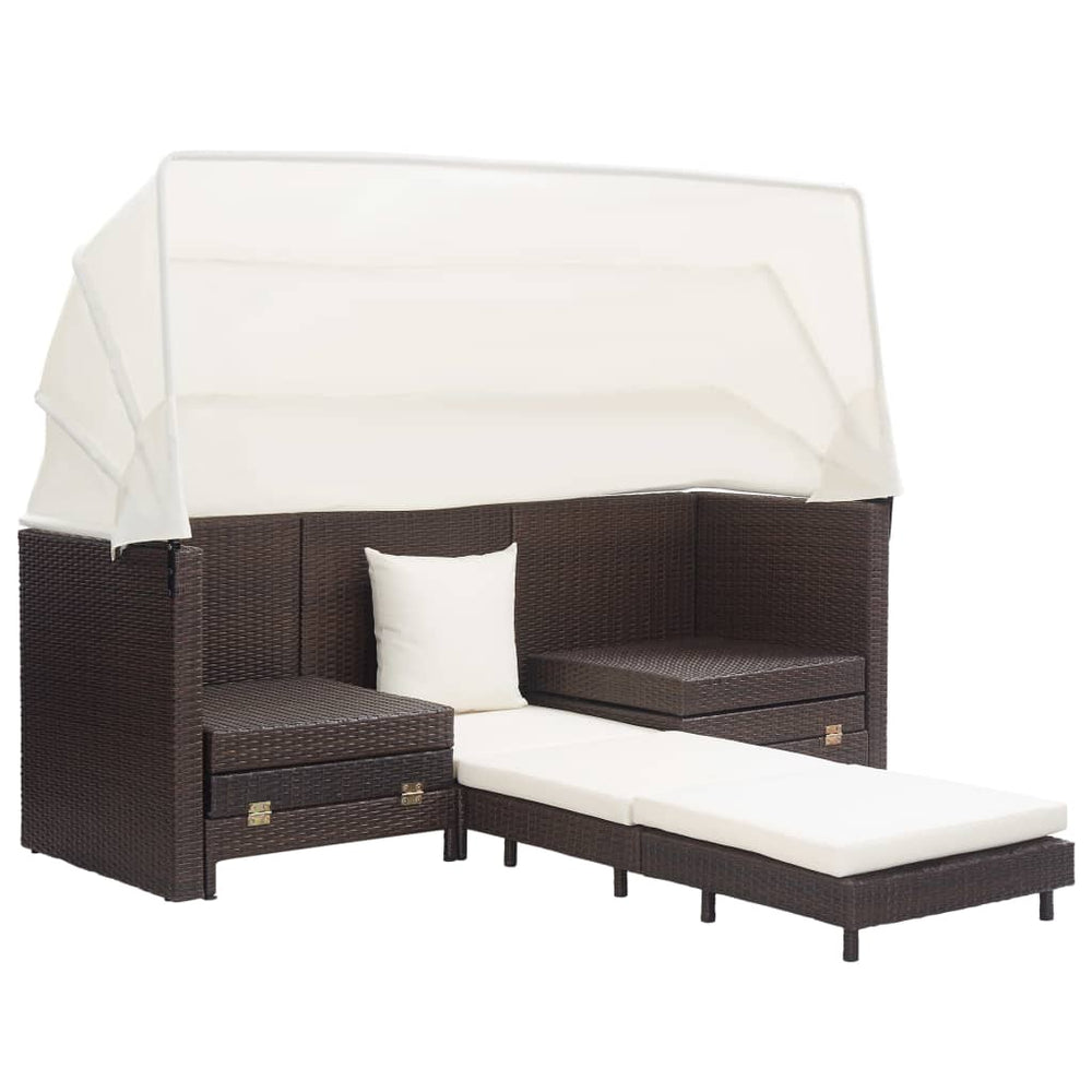 Ištraukiama trivietė sofa - lova su stogeliu, ruda, poliratanas - Namų Idėja