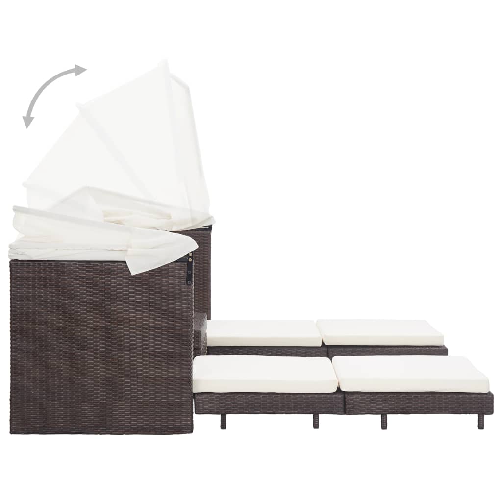 Ištraukiama trivietė sofa - lova su stogeliu, ruda, poliratanas - Namų Idėja