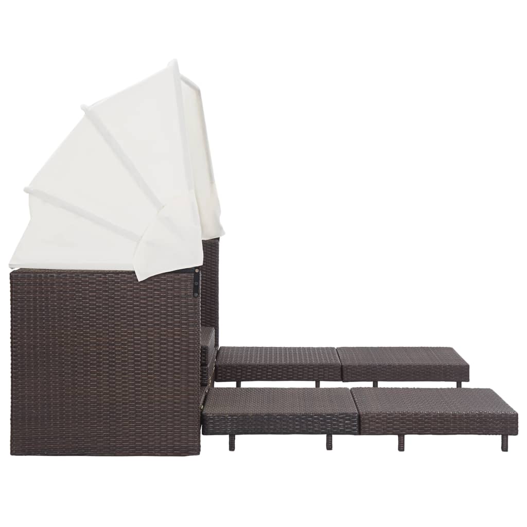 Ištraukiama trivietė sofa - lova su stogeliu, ruda, poliratanas - Namų Idėja