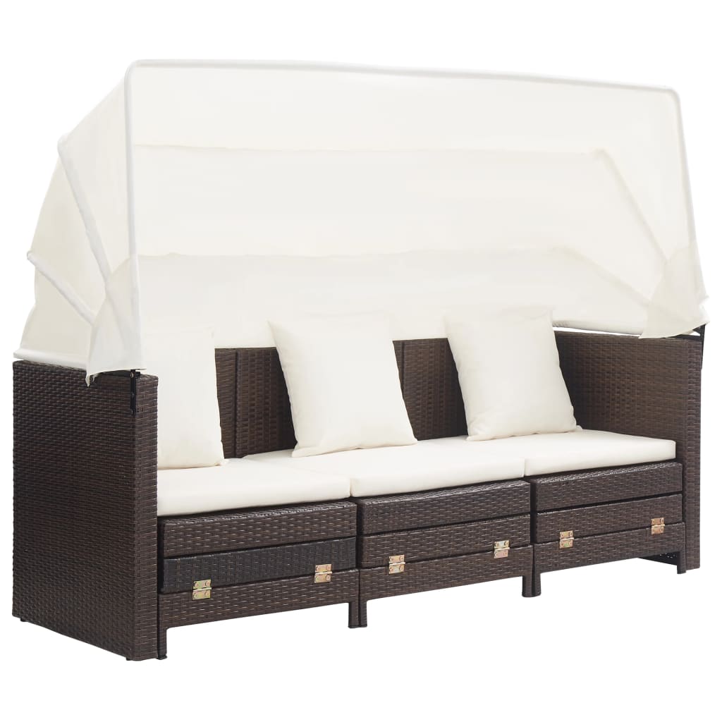 Ištraukiama trivietė sofa - lova su stogeliu, ruda, poliratanas - Namų Idėja