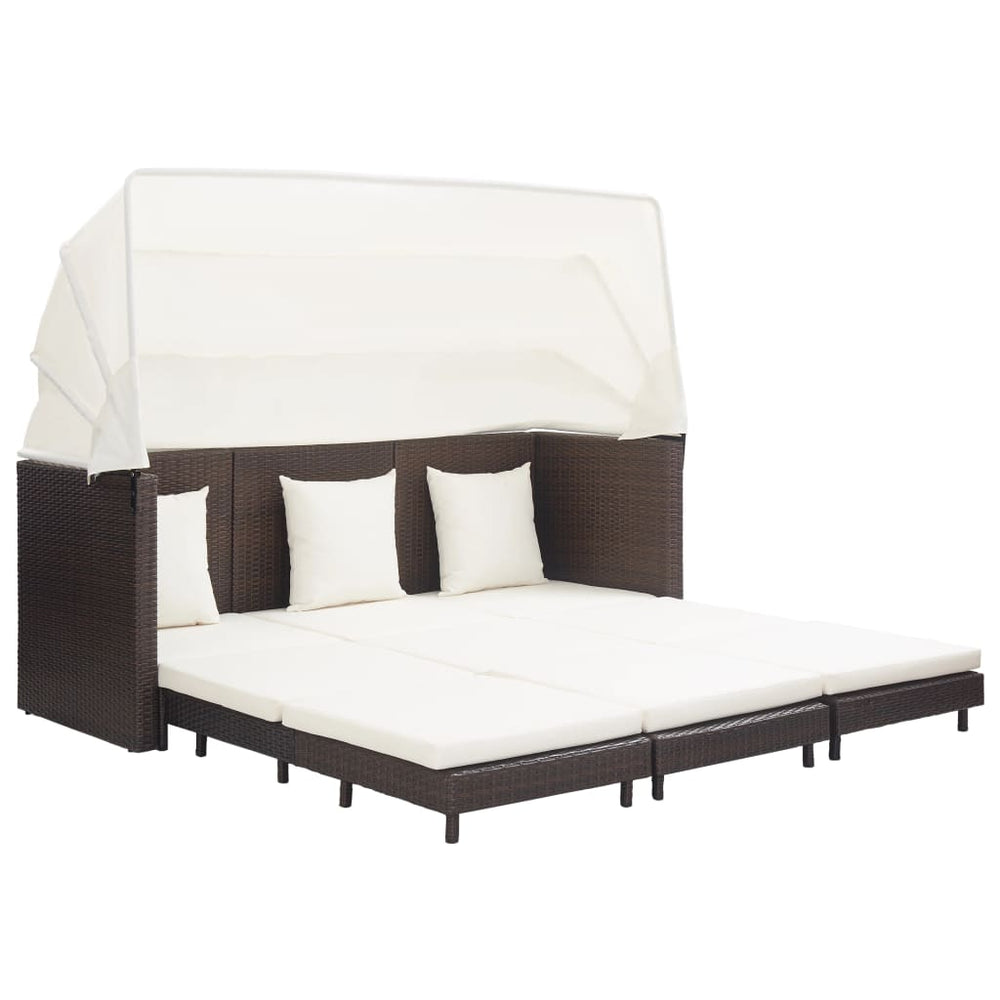 Ištraukiama trivietė sofa - lova su stogeliu, ruda, poliratanas - Namų Idėja