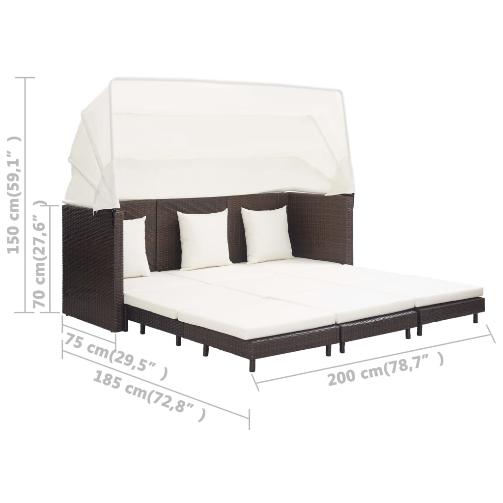 Ištraukiama trivietė sofa - lova su stogeliu, ruda, poliratanas - Namų Idėja