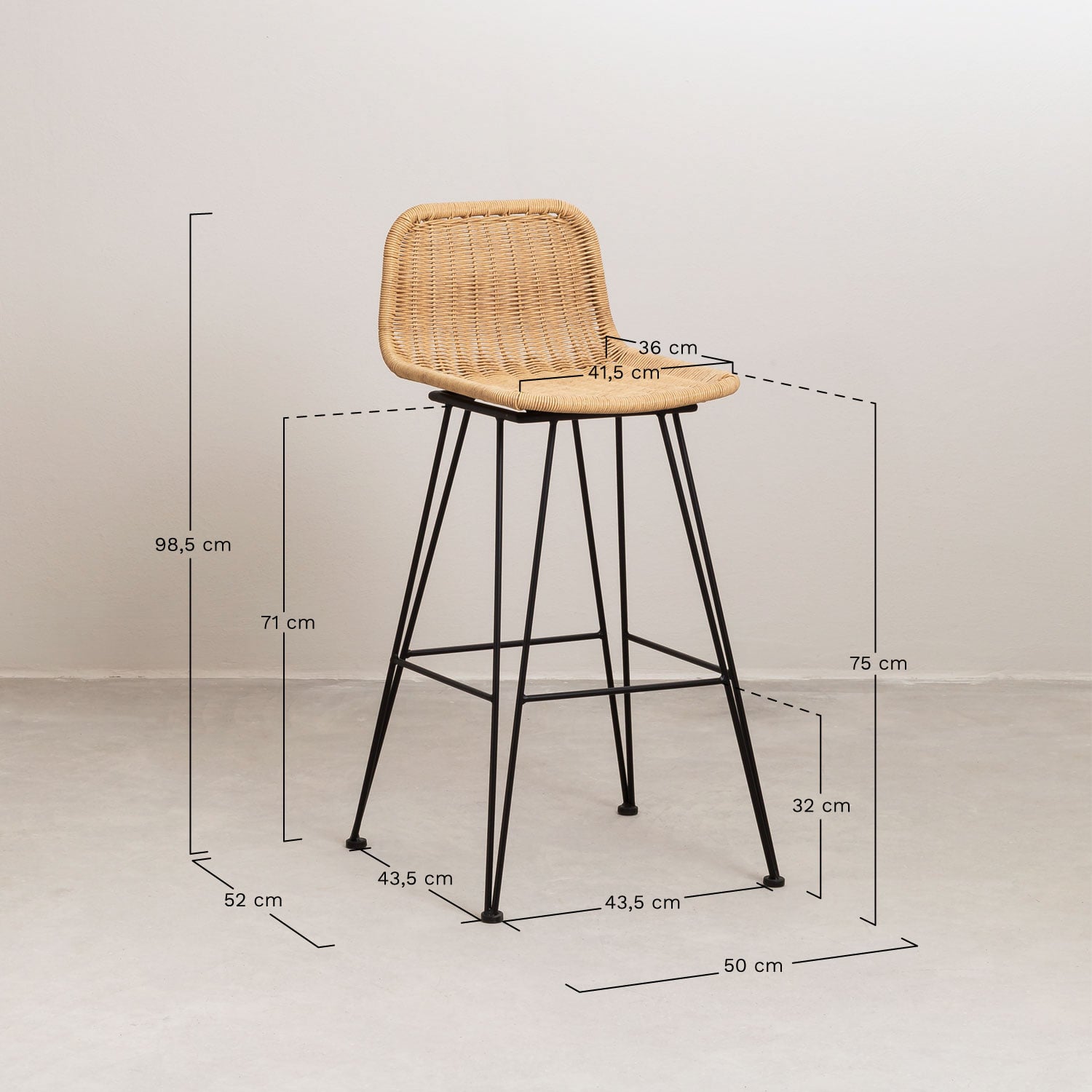 VALI high outdoor chair, woven design, 75 cm