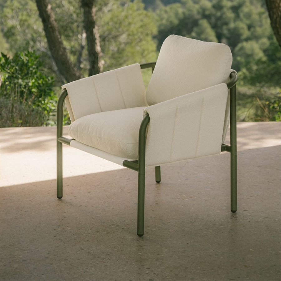 Outdoor armchair ZUNIKA, steel, oiled green