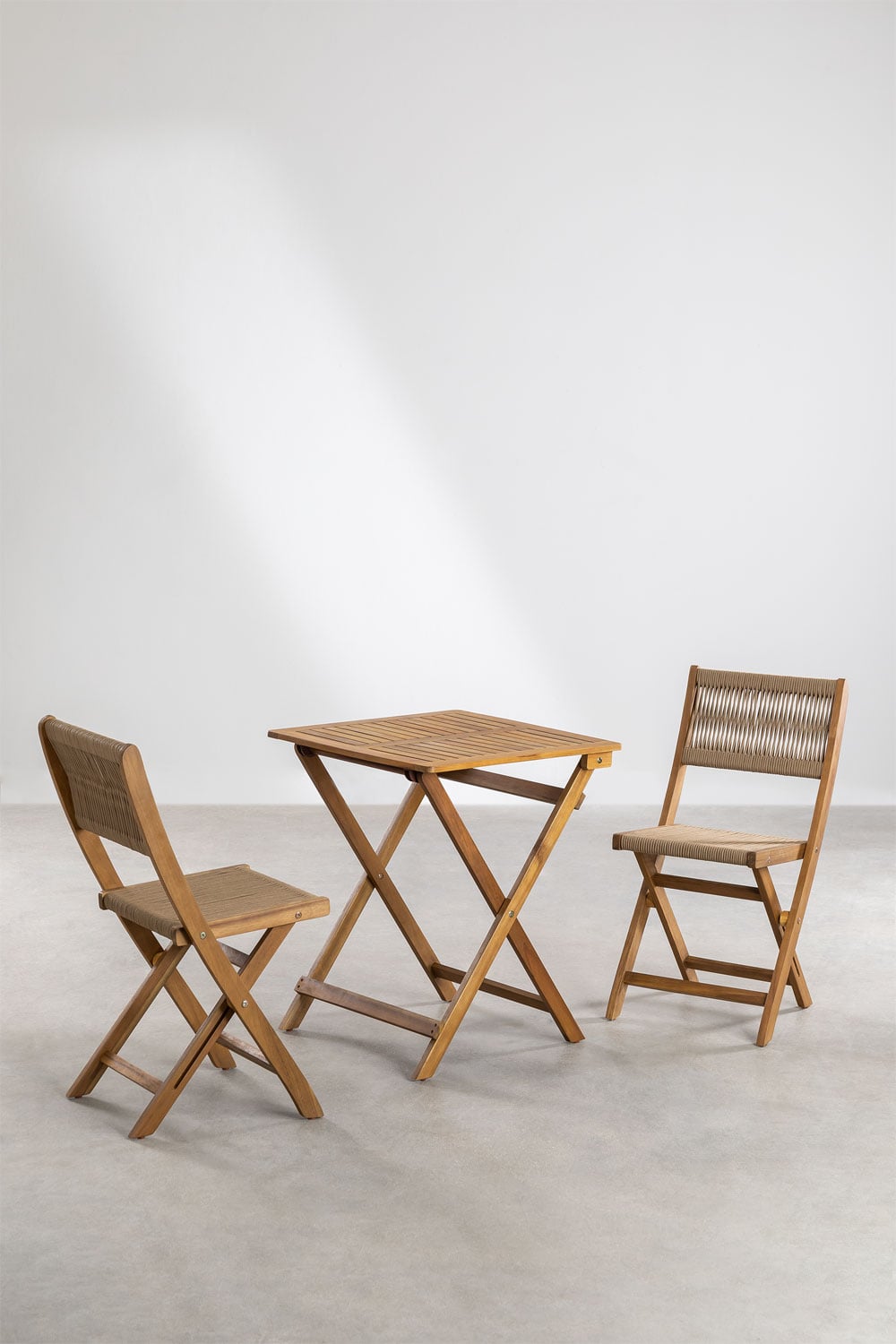Lauko baldų komplektas ACACIA CLASSIC, kvadratinis staliukas ir 2 kėdės, ruda