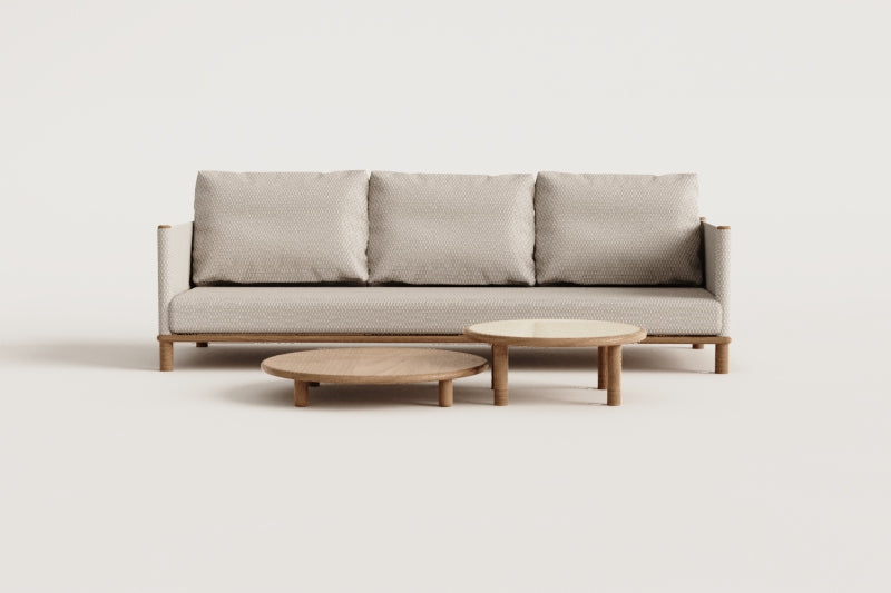 Komplektas AKORAS, sofa ir staliukai, šviesiai rudas+balta
