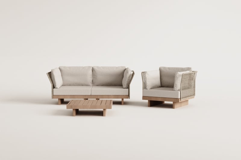 Lauko baldų komplektas FORTO, 2-vietė sofa, fotelis ir staliukas