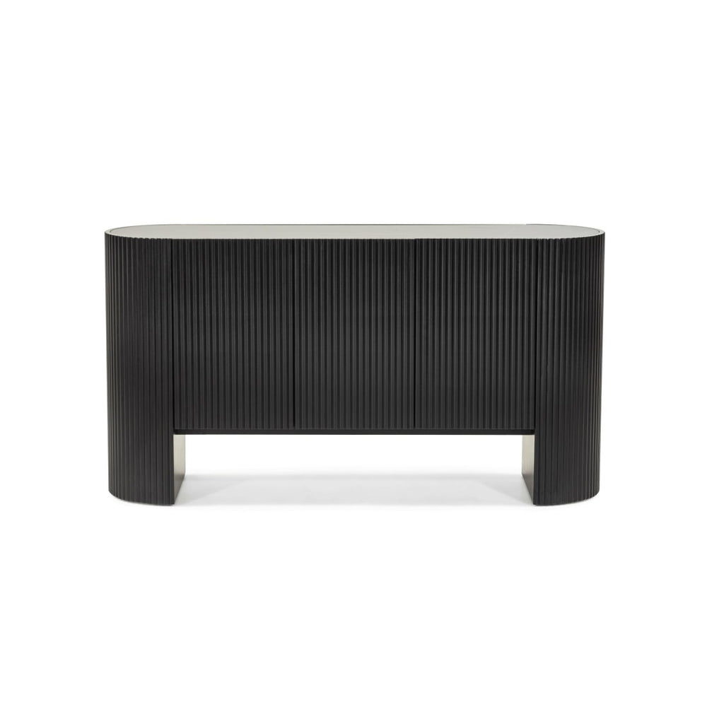 Chest of drawers TRILLE, sintered stone, grooved, black