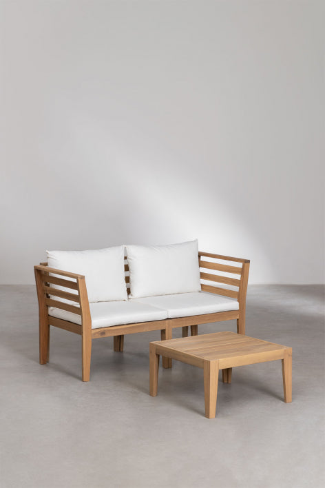 Dvivietė lauko sofa KORKO su kampais ir staliuku, akacija