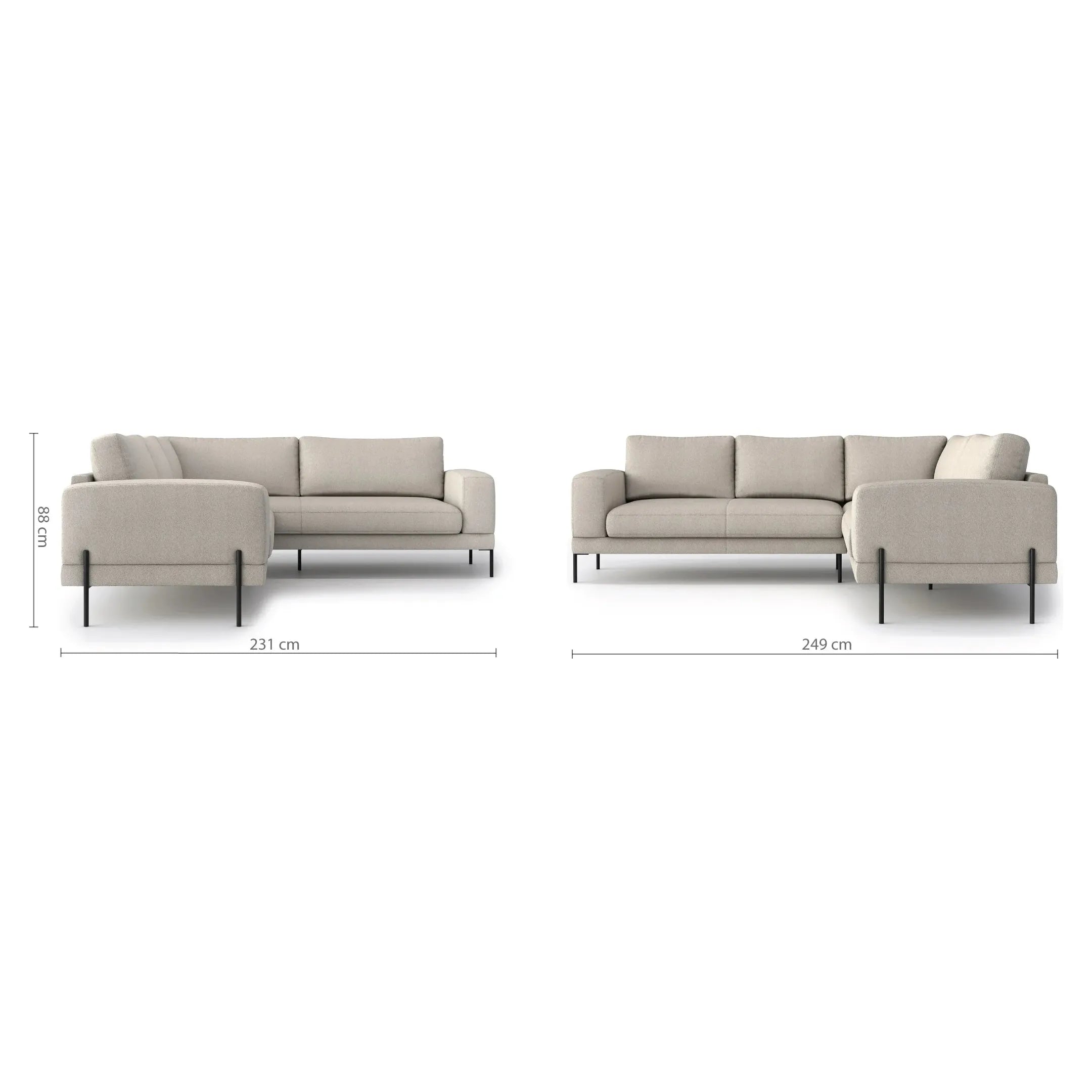 Kampinė sofa KARIN, smėlio pilka spalva