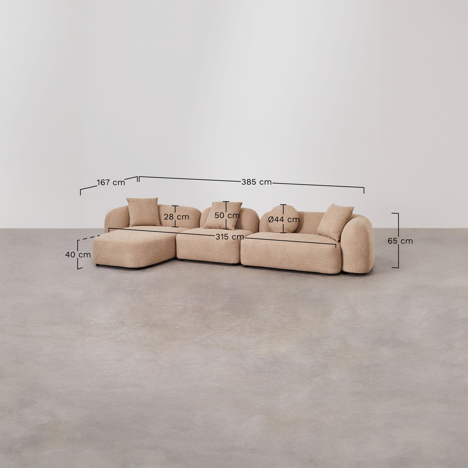 Kampinė, modulinė sofa LUCIA, kairė, pilka