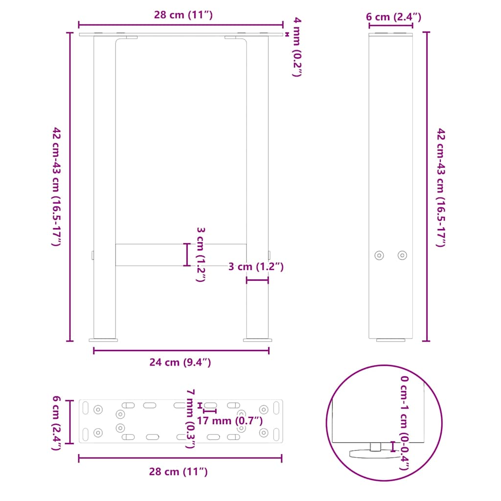 Kavos staliuko kojelės, 2 vnt., 28 x (42 - 43) cm, natūralus plienas - Namų Idėja