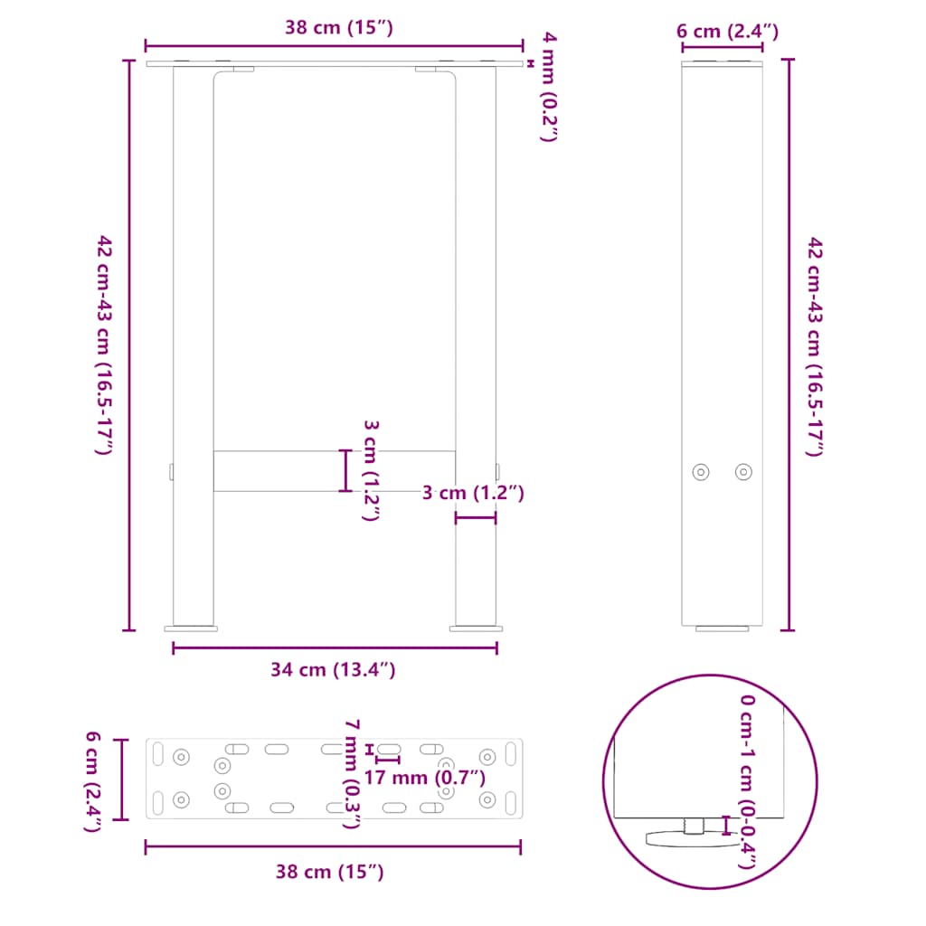 Kavos staliuko kojelės, 2 vnt., 38x(42 - 43) cm, natūralus plienas - Namų Idėja