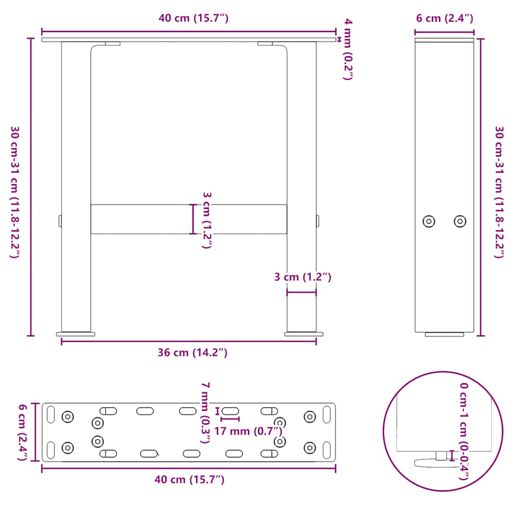 Kavos staliuko kojelės, 2 vnt., 40 x (30 - 31) cm, natūralus plienas - Namų Idėja