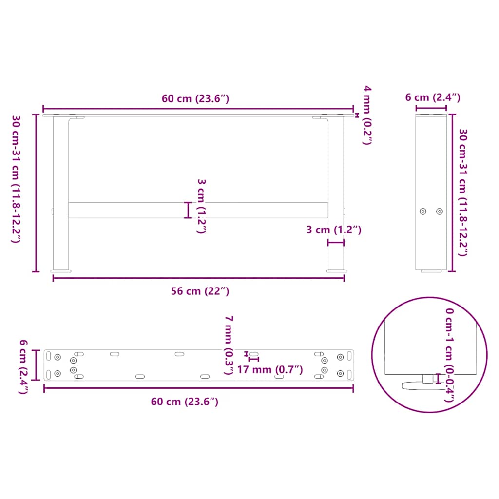 Kavos staliuko kojelės, 2 vnt., 60x(30 - 31) cm, natūralus plienas - Namų Idėja