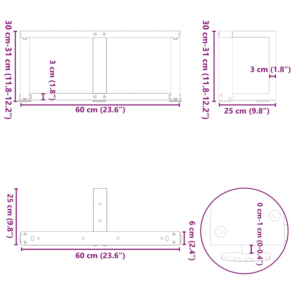 Kavos staliuko kojelės, 2 vnt., antracito spalvos, 60x25x(30 - 31) cm, plienas - Namų Idėja