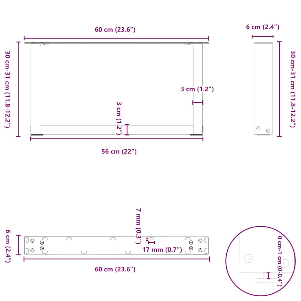 Kavos staliuko kojelės, 2 vnt., antracito spalvos, 60x(30 - 31) cm, plienas - Namų Idėja