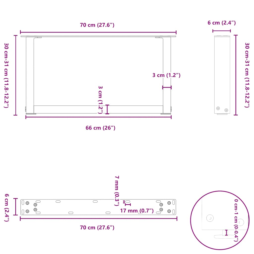 Kavos staliuko kojelės, 2 vnt., antracito spalvos, 70x(30 - 31) cm, plienas - Namų Idėja