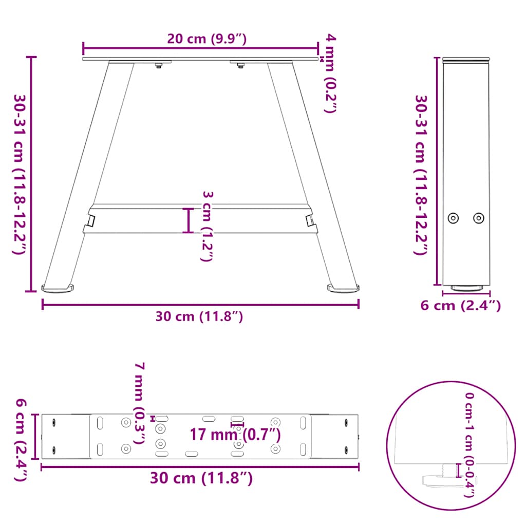 Kavos staliuko kojelės, 2 vnt., baltos, 30x(30 - 31) cm, plienas, A formos - Namų Idėja