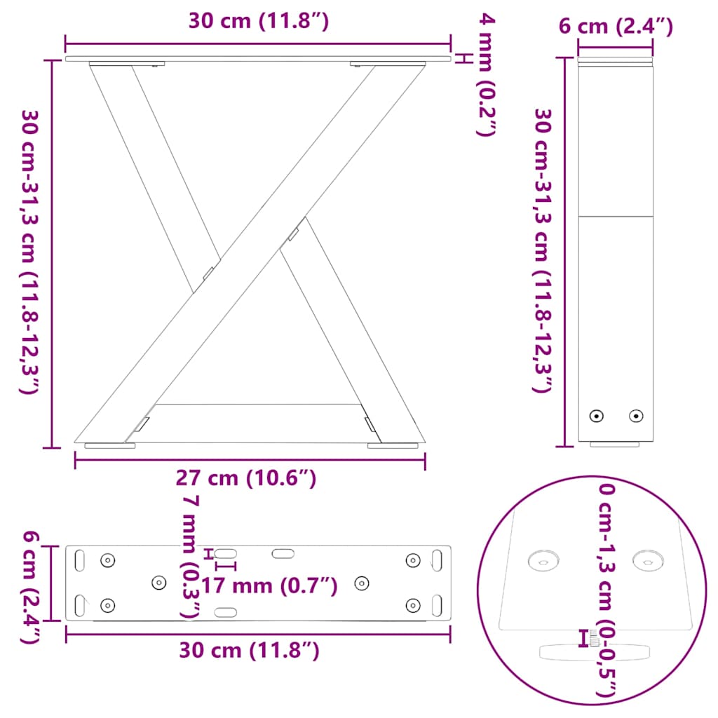 Kavos staliuko kojelės, 2 vnt., baltos, 30x(30 - 31,3) cm, plienas - Namų Idėja