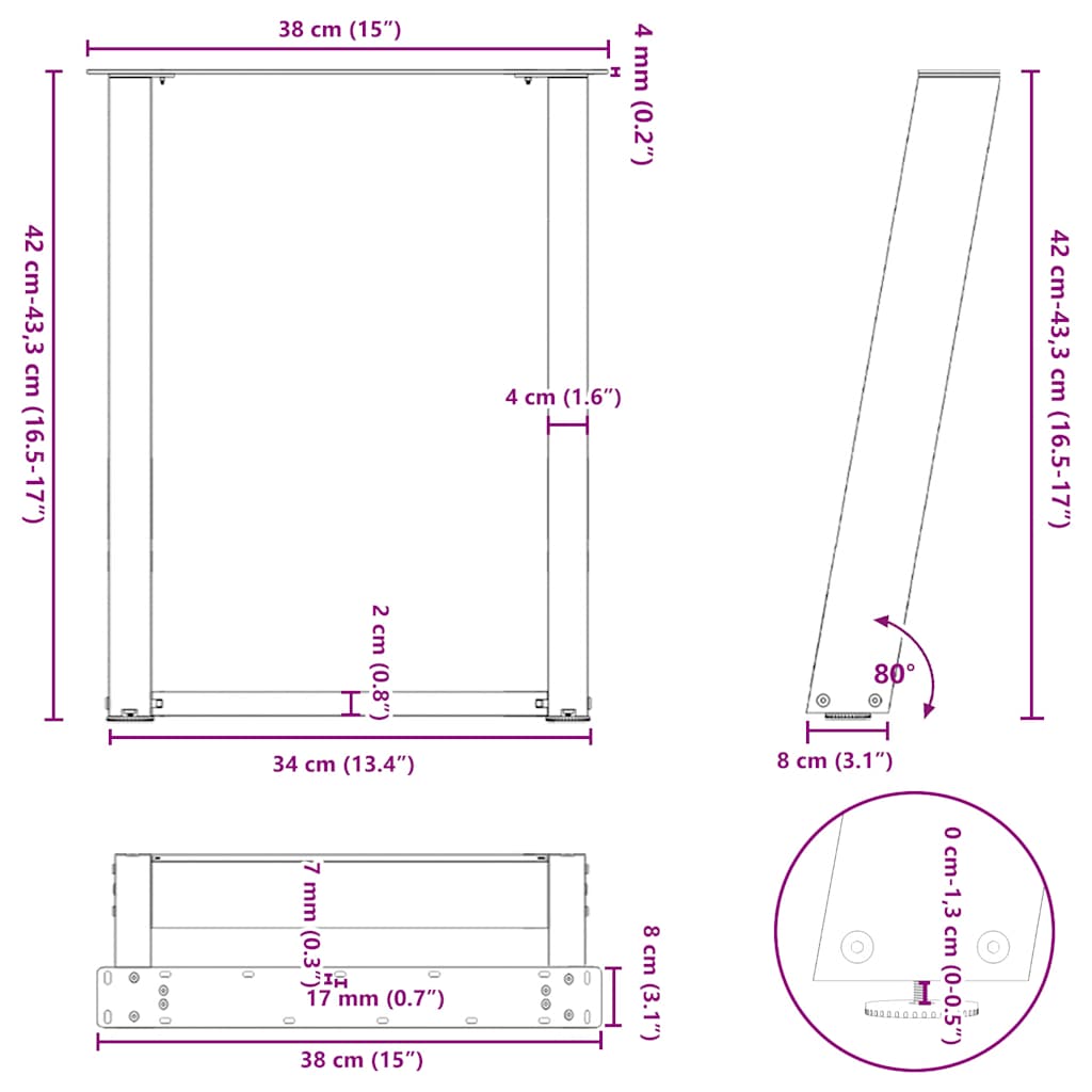 Kavos staliuko kojelės, 2 vnt., baltos, 38x(42 - 43) cm, plienas, U formos - Namų Idėja
