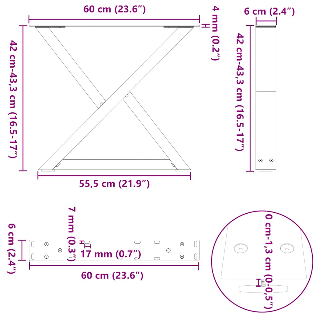 Kavos staliuko kojelės, 2 vnt., baltos, 60x(42 - 43,3) cm, plienas - Namų Idėja