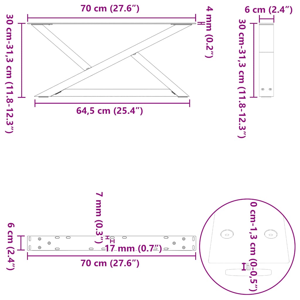 Kavos staliuko kojelės, 2 vnt., baltos, 70x(30 - 31,3) cm, plienas - Namų Idėja