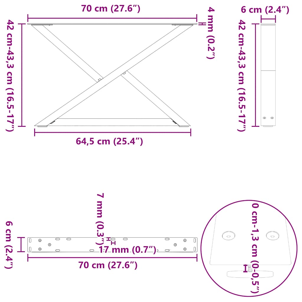 Kavos staliuko kojelės, 2 vnt., baltos, 70x(42 - 43,3) cm, plienas - Namų Idėja