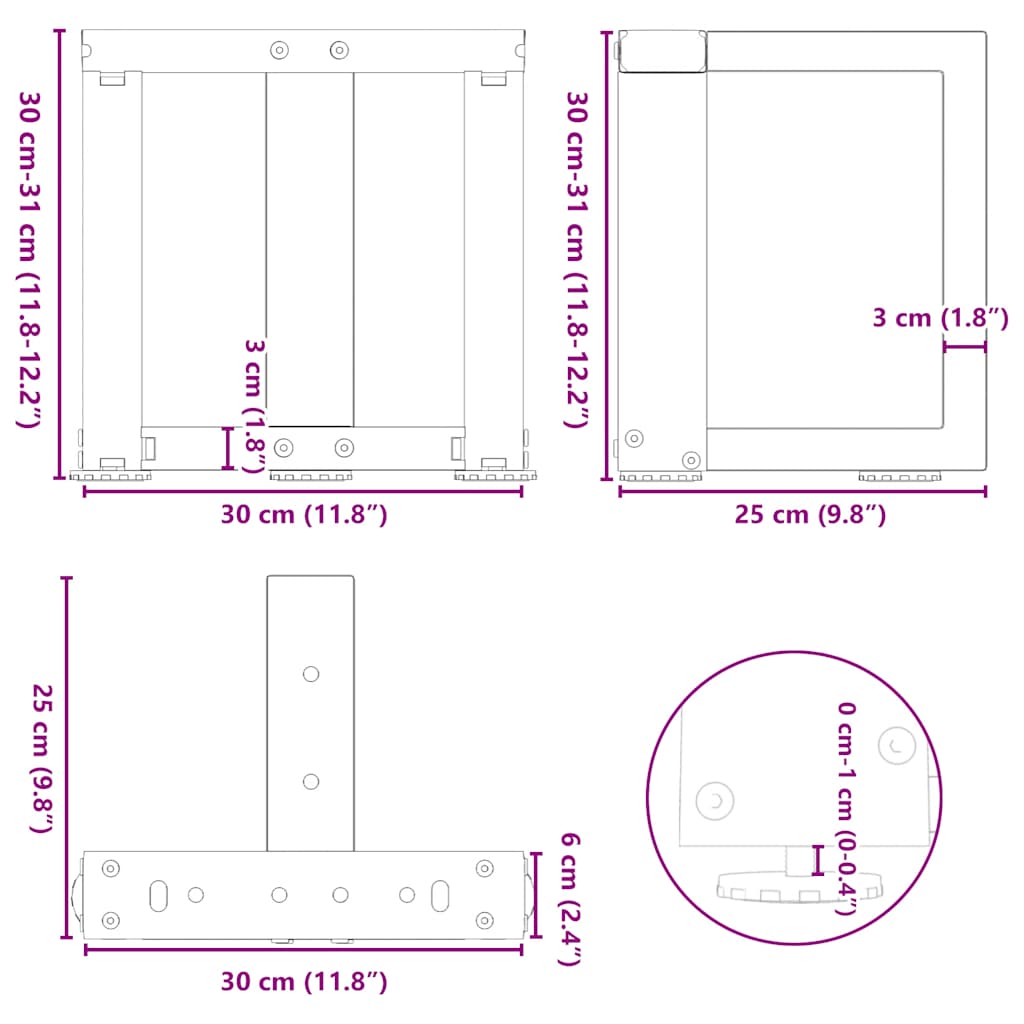 Kavos staliuko kojelės, 2 vnt., juodos, 30x25x(30 - 31) cm, plienas - Namų Idėja