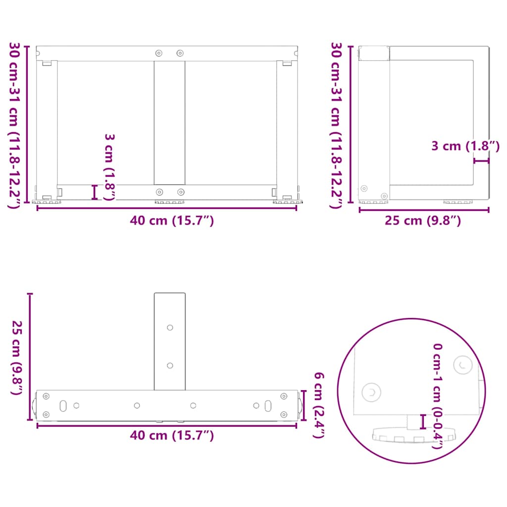 Kavos staliuko kojelės, 2 vnt., juodos, 40x25x(30 - 31) cm, plienas, T formos - Namų Idėja