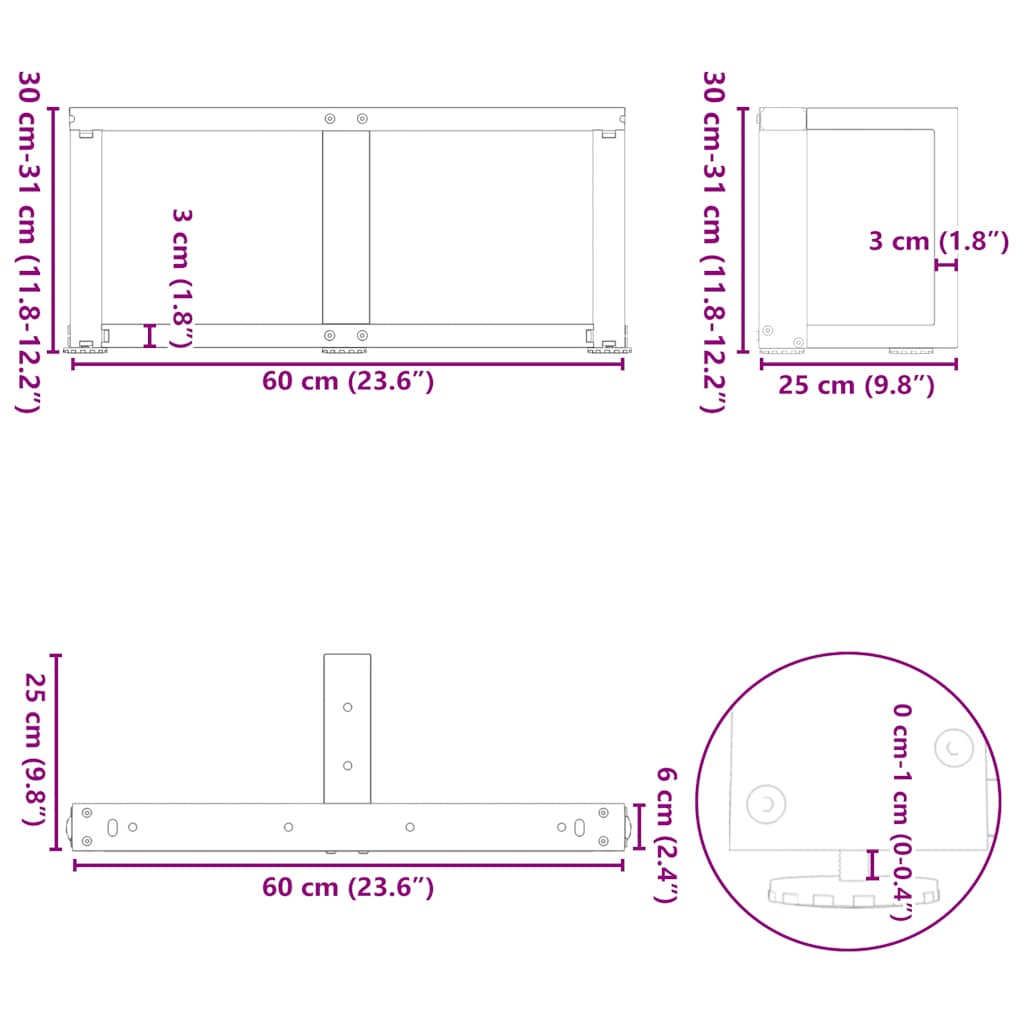 Kavos staliuko kojelės, 2 vnt., juodos, 60x25x(30 - 31) cm, plienas - Namų Idėja