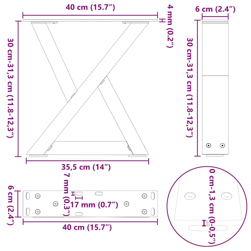 Kavos staliuko kojelės, 2 vnt., natūralus plienas, 40x(30 - 31,3) cm, plienas - Namų Idėja