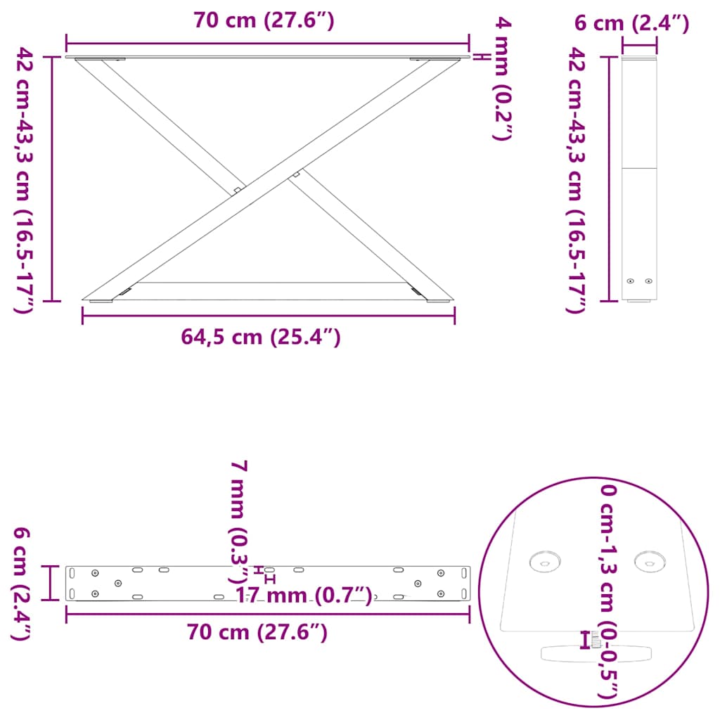 Kavos staliuko kojelės, 2 vnt., natūralus plienas, 70x(42 - 43,3) cm, plienas - Namų Idėja