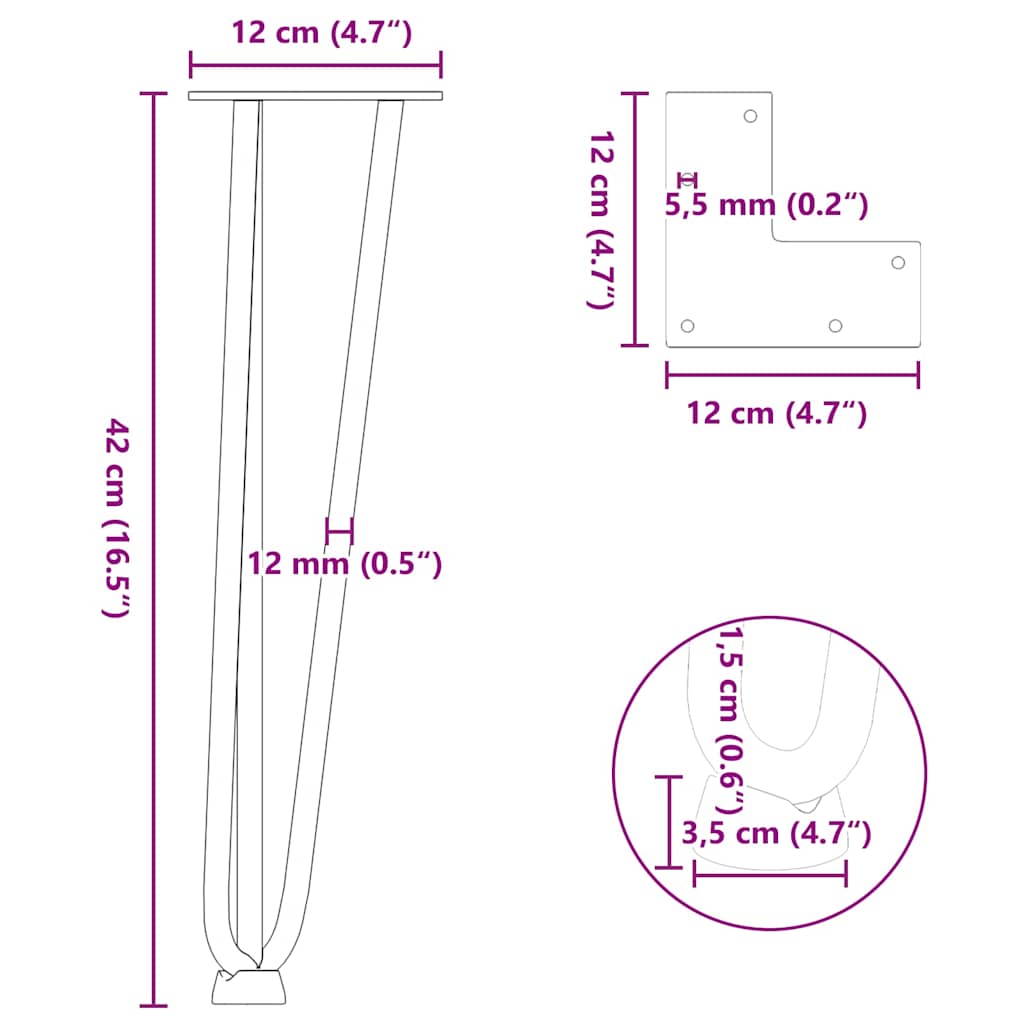 Kavos staliuko kojelės, 4 vnt., baltos, 42 cm, plienas, segtukai - Namų Idėja